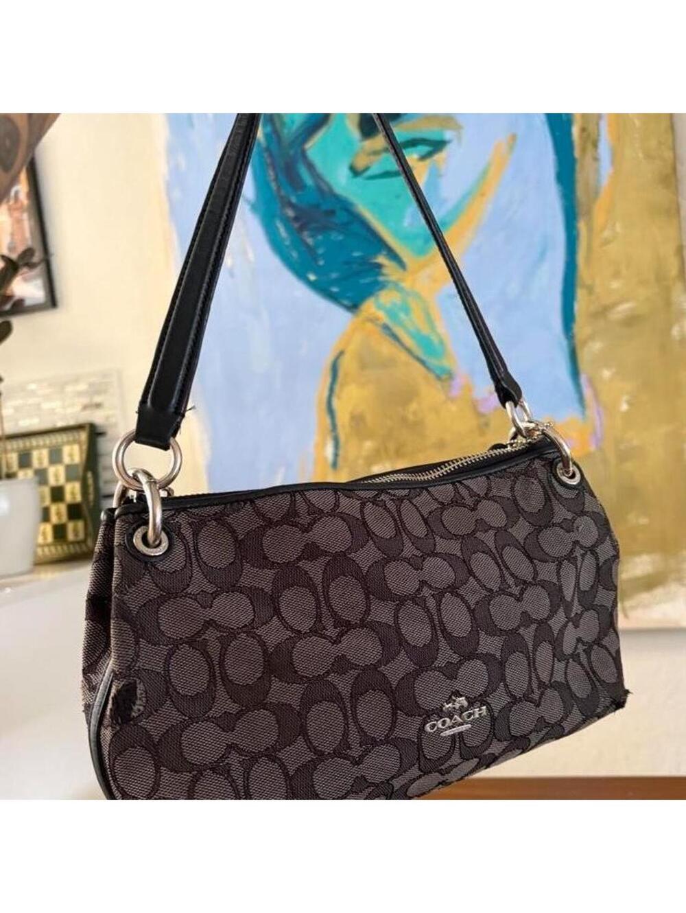 Black/charcoal Signature “C” jacquard shoulder bag